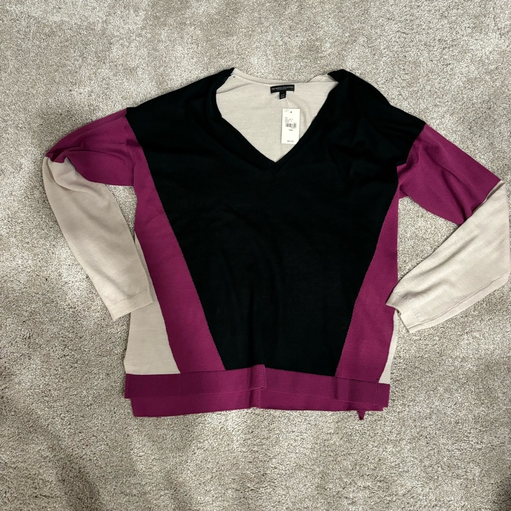 New! Lane Bryant Fine Merino Collection Color Block Sweater Black Purple…